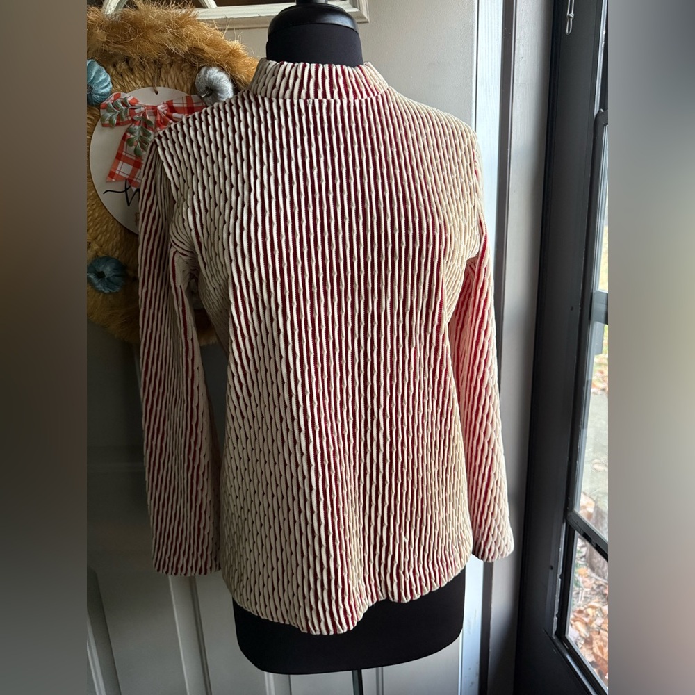 Vintage 70s Fire Islander ribbed knit mock neck zipper shirt, size medium